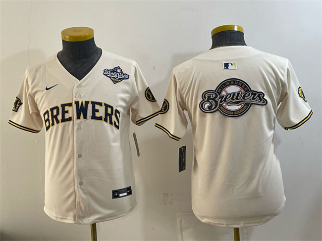 Youth Cream Milwaukee Brewers Team Big Logo 2026 World Series Limited Stitched Jersey
